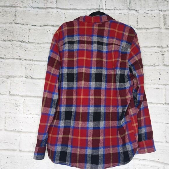 THE NORTH FACE Mens Button Down Plaid Blue Red Flannel Shirt Large Long Sleeve - Picture 6 of 12